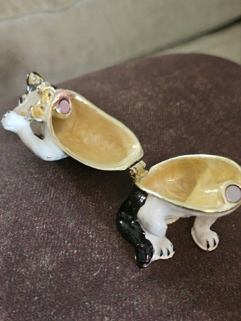 Black & White Cat Trinket Box with Gold Accents and Crystal Details - Picture 2 of 3